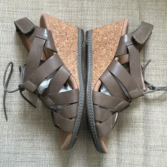 Clarks Women's Helio Mindin Cork Wedge Open Toe Strappy Lace Up Sandals - Picture 5 of 14